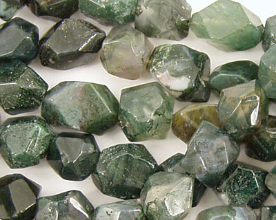 Moss Agate Faceted Nugget 10x8mm