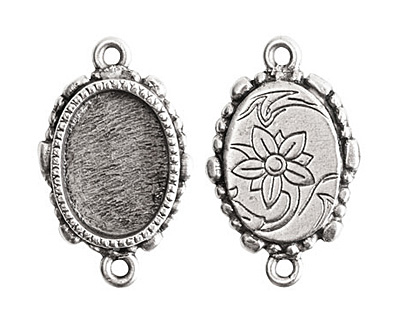 Nunn Design Antique Silver (plated) Mini Ornate Oval Bezel Link 24x15mm