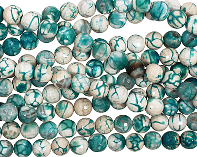Aqua/White Fire Agate Faceted Round 12mm