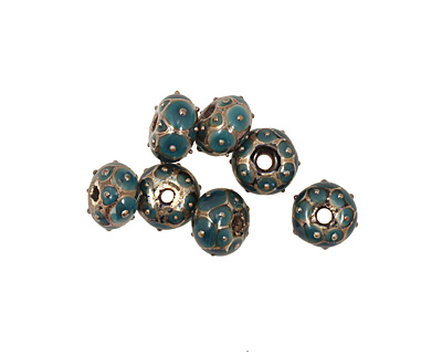 Grace Lampwork Teal w/ Metal Dots Rondelle 9x14mm
