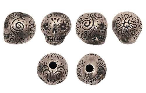 Green Girl Pewter Sugar Skull 14x15mm