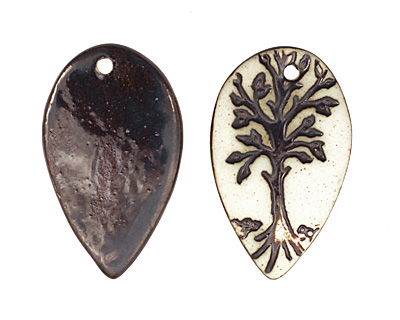 Earthenwood Studio Ceramic Oxidation Leafy Tree Pendant 28x46mm