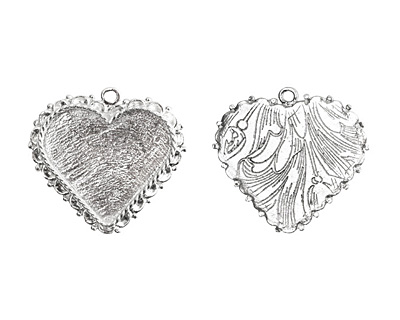 Nunn Design Sterling Silver (plated) Large Ornate Heart Bezel Pendant 40x37mm