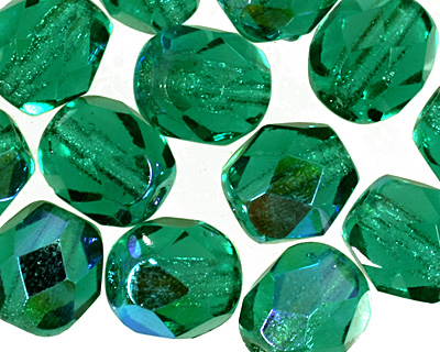 Czech Fire Polished Glass Emerald AB Round 6mm