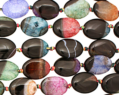 Black & Rainbow Agate Flat Oval 20x15mm
