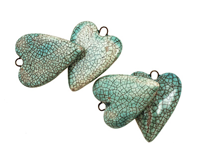 Earthenwood Studio Ceramic Aqua Crackle Heart 23x32mm