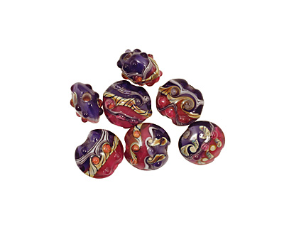 Grace Lampwork Pink & Purple Lentil 14x14mm