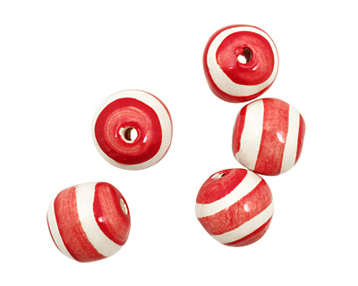 Jangles Ceramic Red/White Striped Round 15-17mm