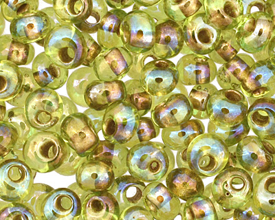 TOHO Rainbow Peridot (with Gold Lining) Magatama 3mm Seed Bead