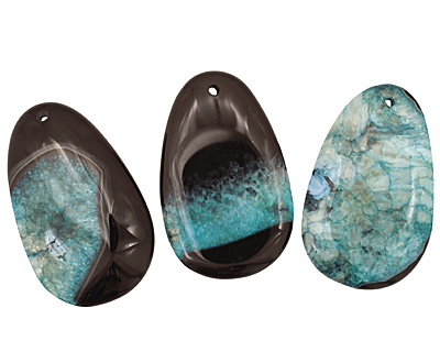 Black & Sea Green Teardrop Pendant 35x55mm