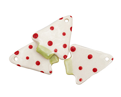 Jangles Ceramic White w/ Red Dot Tree Pendant 28x35mm