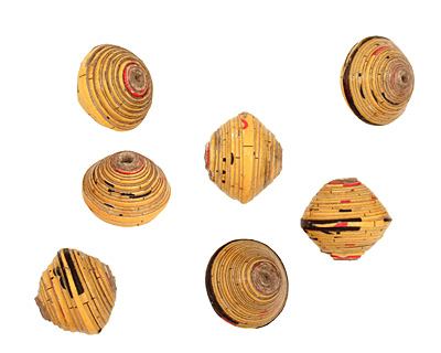 African Paper (mustard, red, black) Bicone 14-15x15-16mm