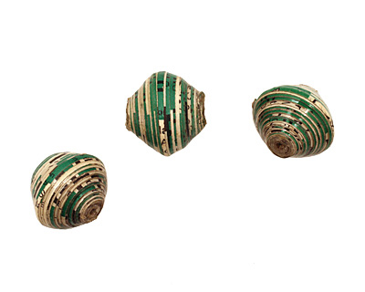 African Paper (green, white, w/black) Bicone 20x21-22mm