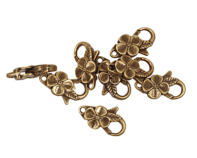 Antique Brass (plated) Floral Lobster Clasp 25x14mm
