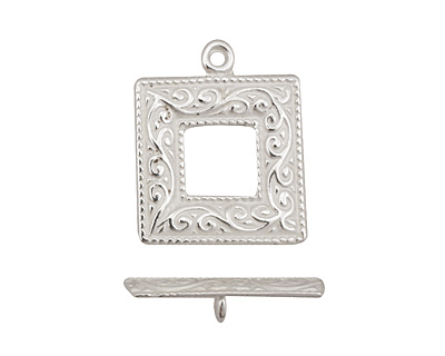 Silver (plated) Scroll Square Toggle Clasp 22x18mm, 21mm bar