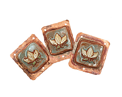 Gaea Copper Frame Ceramic Lotus 3-Hole Pendant 39x44mm
