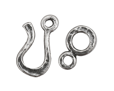 Antique Silver (plated) Hammered Simple Hook & Eye Clasp 32x12mm