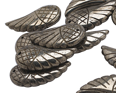 Golden Pyrite (silver tone) Carved Wing 15x30mm