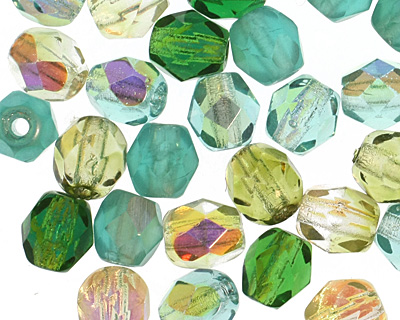 Czech Fire Polished Glass Green Mix Round 4mm
