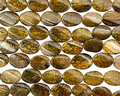 Olive Fire Agate Irregular Twisted Oval 24-25x17-19mm