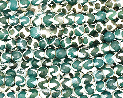 Green & White Wave Agate Faceted Round 10mm