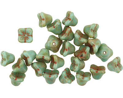 Czech Glass Picasso Blue Green Bellflower 6x7mm