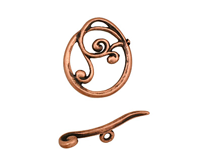 Antique Copper (plated) Swirly Toggle Clasp 18x16mm, 22mm bar