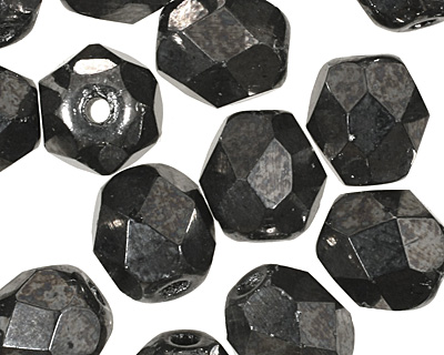 Czech Fire Polished Glass Hematite Round 6mm