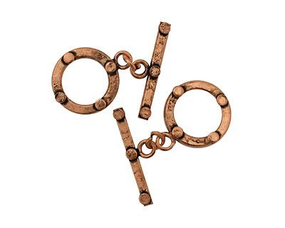 Antique Copper Toggle Clasp with 4 Coins 16mm, 23mm bar