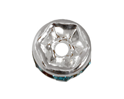 Silver (plated) Aquamarine Rhinestone Rondelle 3x6mm