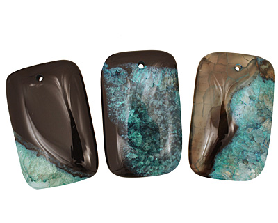 Black & Sea Green Agate Rectangle Pendant 35x55mm