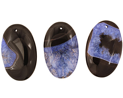 Black & Blue Agate Flat Oval Pendant 35x55mm