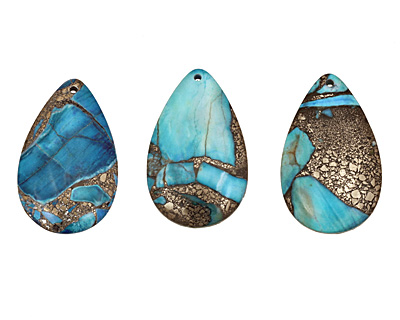 Blue Agate & Pyrite Teardrop Pendant 30x48mm