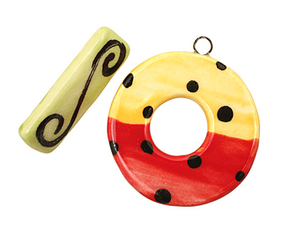 Jangles Ceramic Black & Bright Toggle Clasp 38-40x42-44mm, 33mm bar