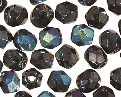 Czech Fire Polished Glass Hematite AB Round 4mm