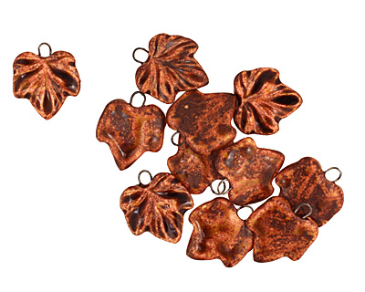 Earthenwood Studio Ceramic Rusty Small Wavy Leaf Charm 18x21mm