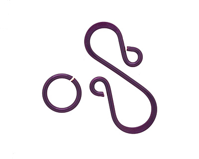 Purple Enameled Copper S Clasp 20x13mm, 8mm ring