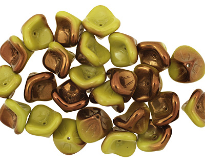 Czech Glass Luster Verde 3 Petal Bellflower 9x11mm