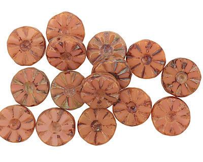 Czech Glass Rose Picasso Flower Window Coin 12mm