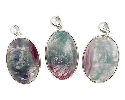 Rainbow Fluorite Oval Wrapped w/ Bail Pendant 24-26x45-50mm