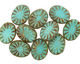 Czech Glass Turquoise Picasso Flower Window Oval 17x13mm
