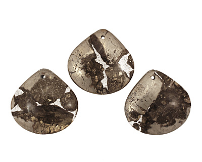 Golden Pyrite (silver tone in resin) Flat Teardrop Pendant 40mm