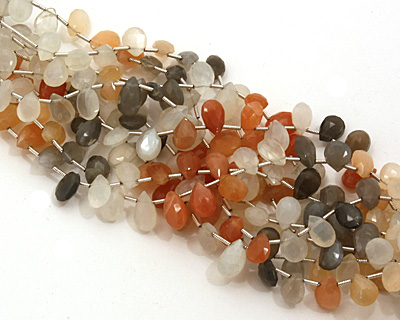 Moonstone (multi) Faceted Flat Teardrop 7-8x11-12mm