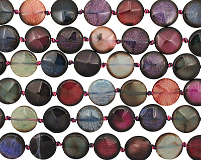 Rainbow Snakeskin Agate Faceted Puff Coin 22mm