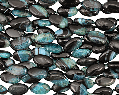 Black & Sea Green Agate Flat Oval 20x12mm