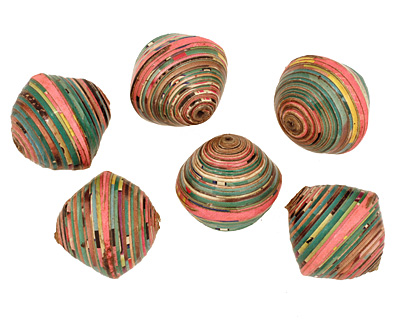 African Paper (green, pink, black) Bicone 24-25x26-27mm