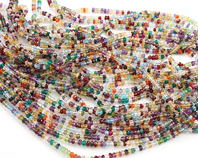 Multi Gemstone (Amethyst, Aquamarine, Carnelian, Citrine, Rock Crystal) Faceted Rondelle 4mm