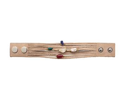 Natural Embellished Banded Leather Cuff 1 1/8
