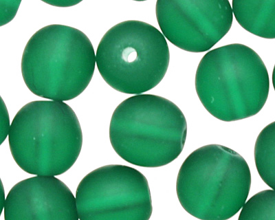 Czech Glass Matte Green Emerald Round 6mm