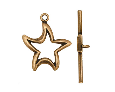 Antique Brass (plated) Stylized Star Toggle Clasp 24x20mm, 29mm